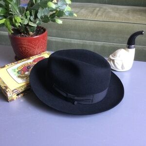 Albertini (Borsalini style) Italian wool felt Fedora Hat Sz 58-71/4 Black M/L